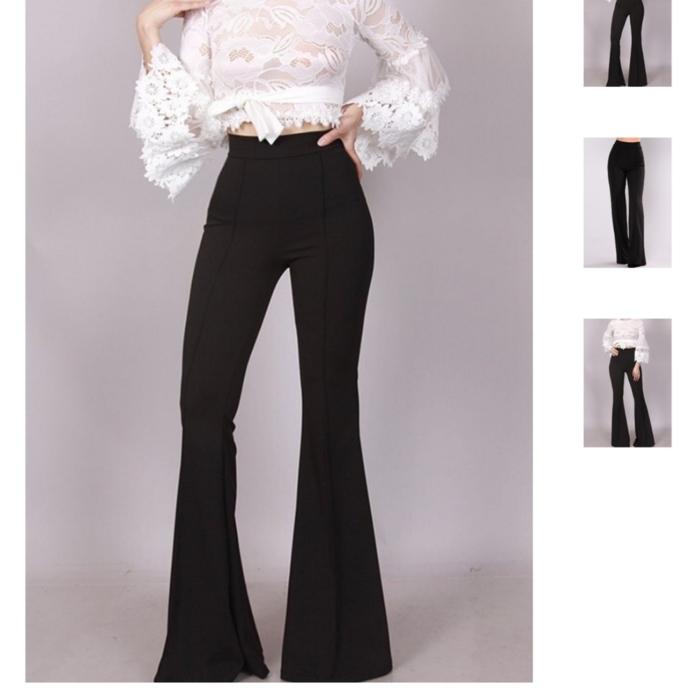 High waisted black flare trousers